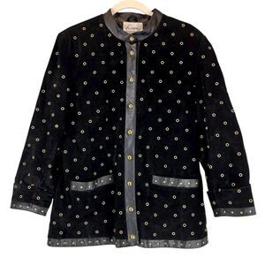 Vintage Linea By Louis Dell’Olio Suede Leather Jacket Gold Studded Grommets L